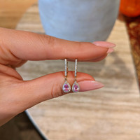 0.50&nbsp;Ct.Tw.Total Carat Weight Pink Sapphire and Natural Diamond Pave Earrings, 14K Yellow Gold Life Style
