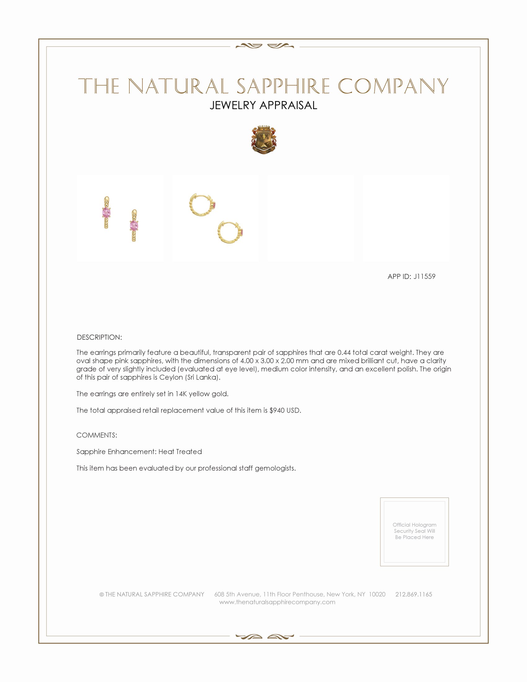 0.44 Ct.Tw. Pink Sapphire Accent Stones Earrings, 14K Yellow Gold