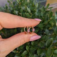 0.44&nbsp;Ct.Tw.Total Carat Weight Pink Sapphire Accent Stones Earrings, 14K Yellow Gold Life Style