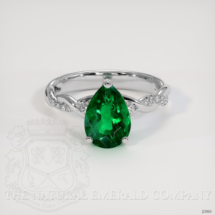1.84 Ct. Emerald Natural Diamond Pave Ring, 18K White Gold