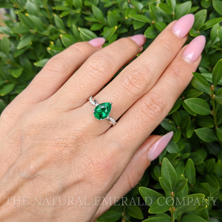 1.84 Ct. Emerald Natural Diamond Pave Ring, 18K White Gold