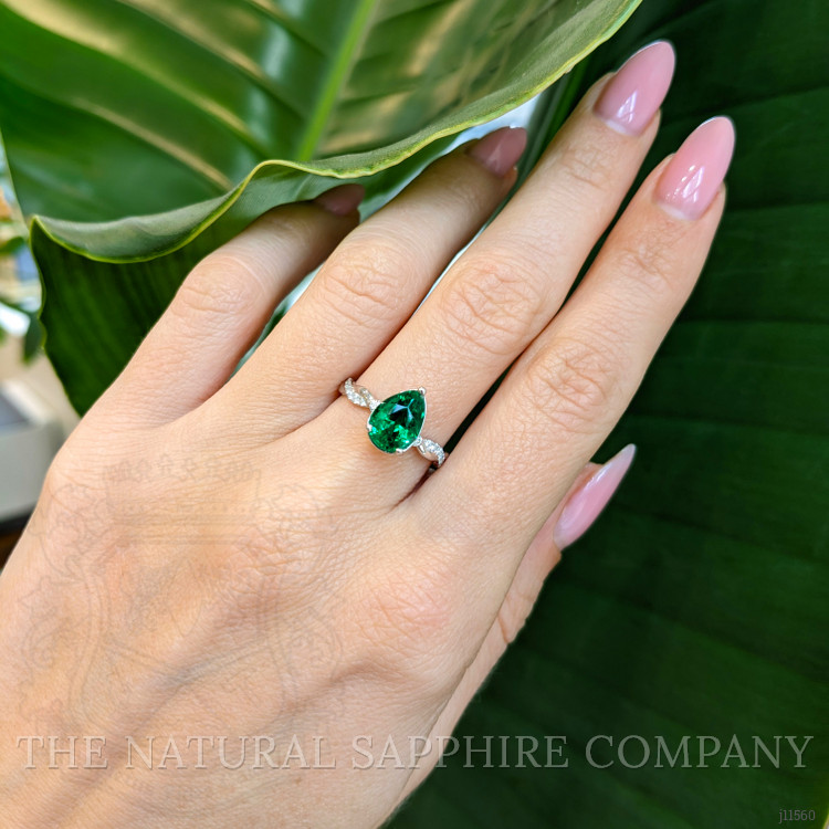 1.84 Ct. Emerald Natural Diamond Pave Ring, 18K White Gold