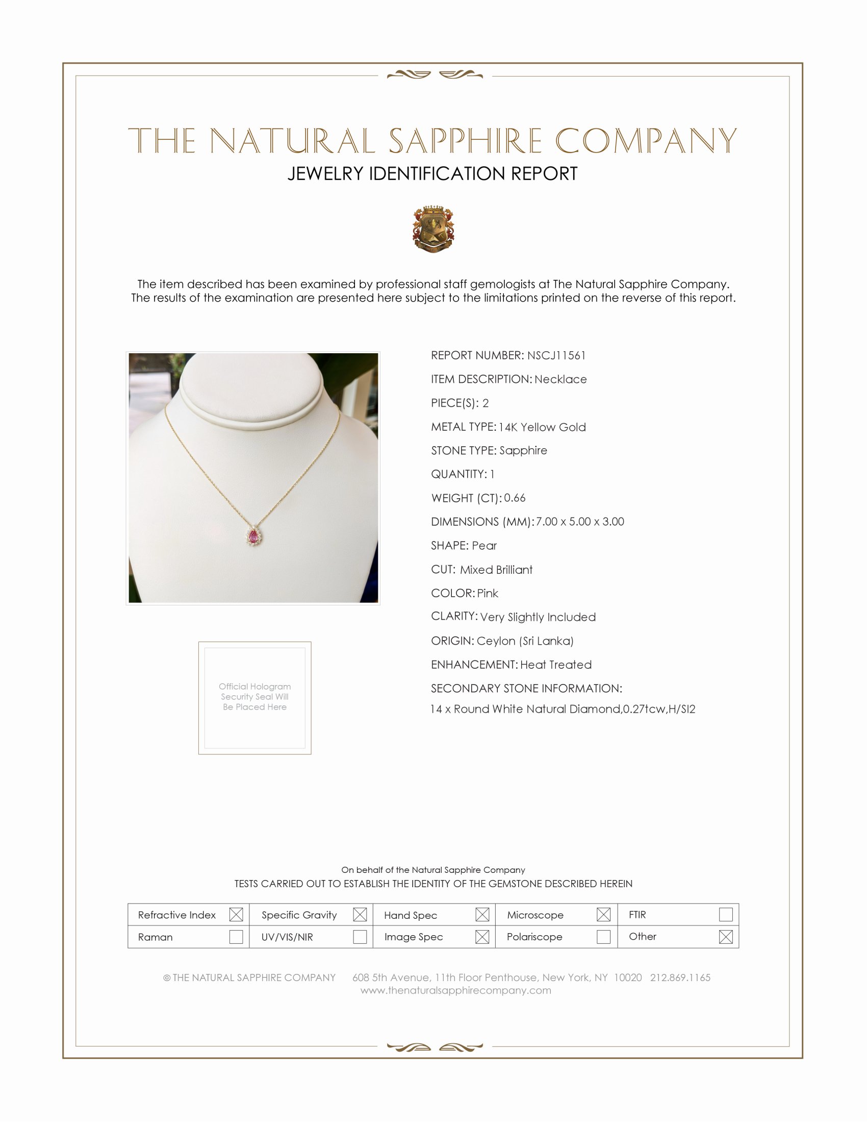 0.66 Ct. Pink Sapphire and Natural Diamond Halo Necklace, 14K Yellow Gold