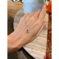0.66 Ct. Pink Sapphire and Natural Diamond Halo Necklace, 14K Yellow Gold Life Style
