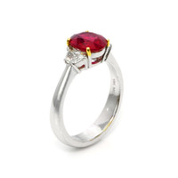 1.96 Ct. Ruby Natural Diamond Three Stone Ring, 18K White & Yellow Image