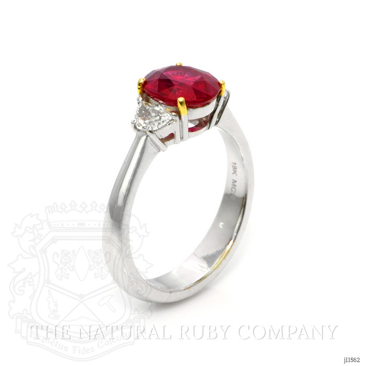 1.96 Ct. Ruby Natural Diamond Three Stone Ring, 18K White & Yellow