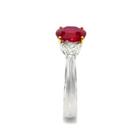 1.96 Ct. Ruby Natural Diamond Three Stone Ring, 18K White & Yellow Image