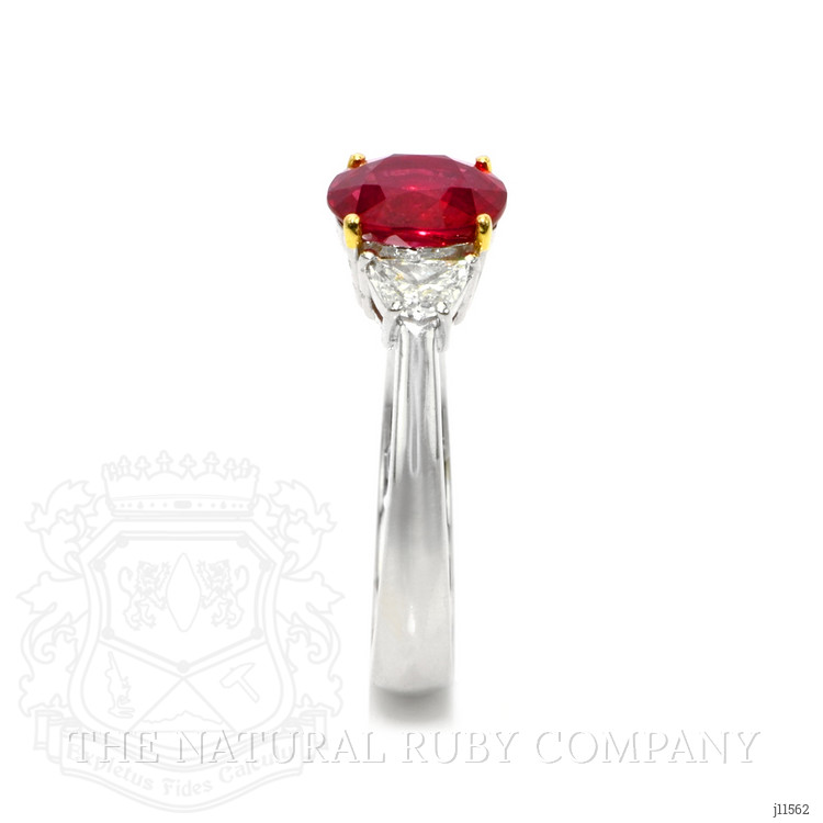 1.96 Ct. Ruby Natural Diamond Three Stone Ring, 18K White & Yellow