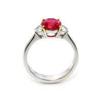 1.96 Ct. Ruby Natural Diamond Three Stone Ring, 18K White & Yellow Image