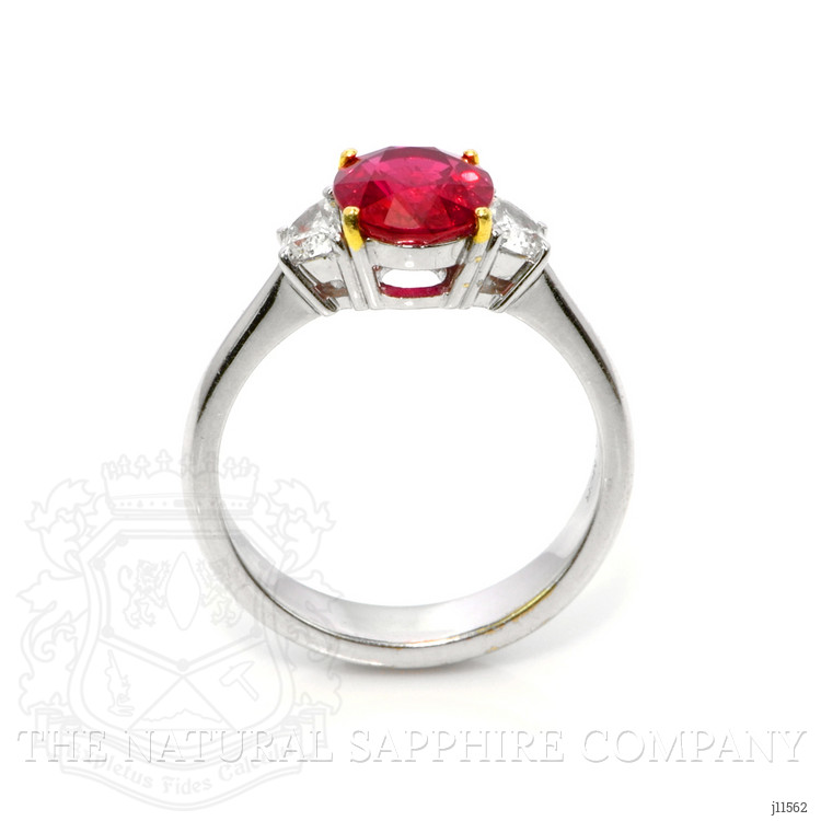 1.96 Ct. Ruby Natural Diamond Three Stone Ring, 18K White & Yellow