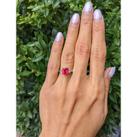 1.96 Ct. Ruby Natural Diamond Three Stone Ring, 18K White & Yellow Life Style