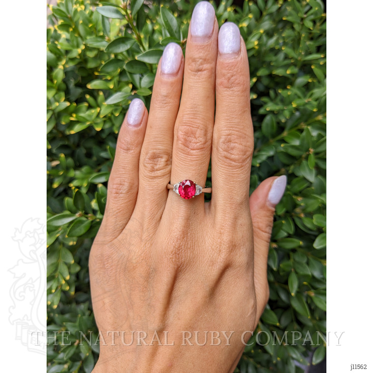 1.96 Ct. Ruby Natural Diamond Three Stone Ring, 18K White & Yellow