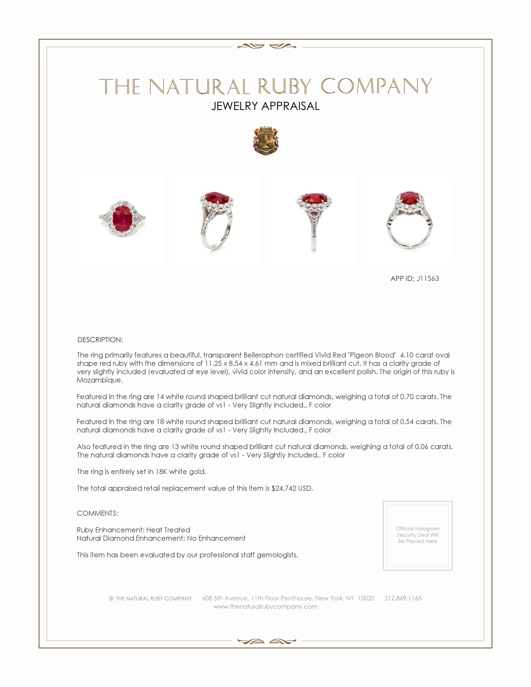 4.10 Ct. Ruby and Natural Diamond Pave Ring, 18K White Gold