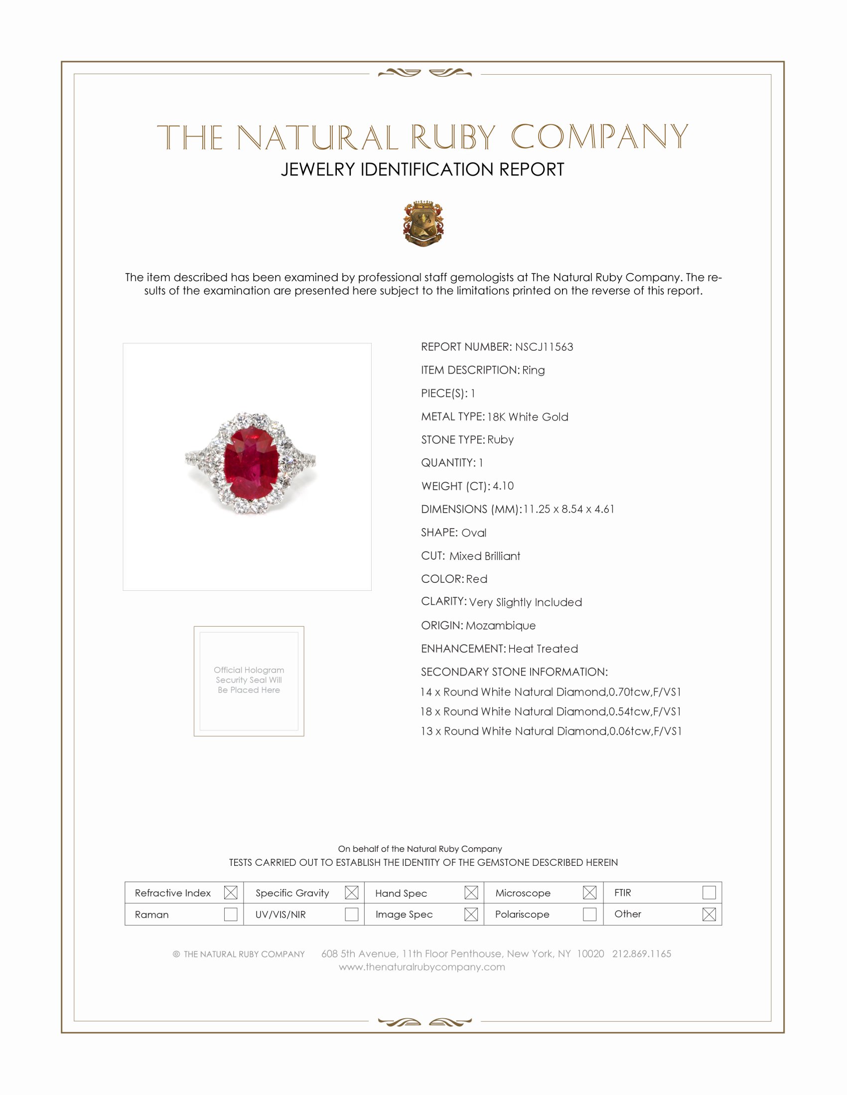 4.10 Ct. Ruby Natural Diamond Pave Ring, 18K White Gold