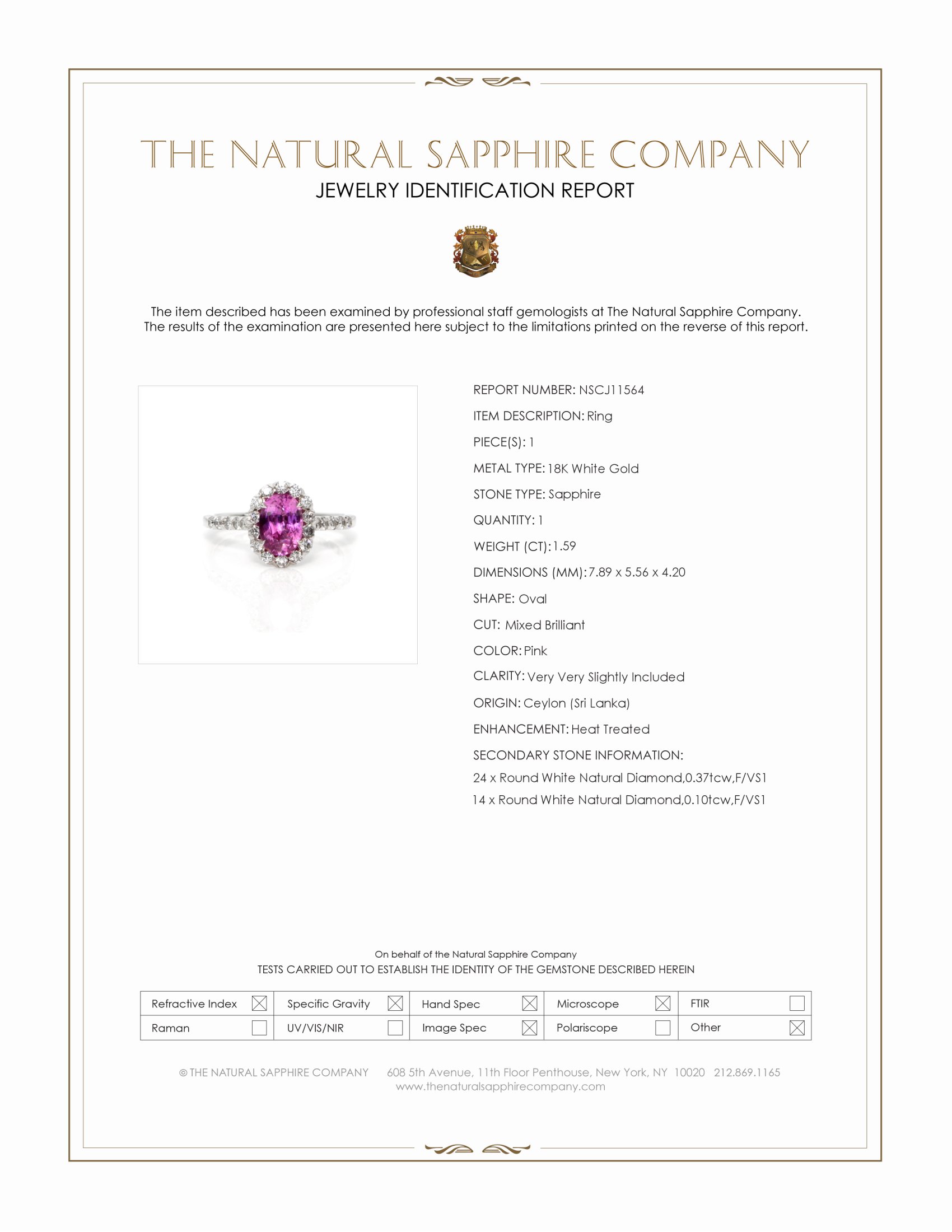 1.59 Ct. Pink Sapphire and Natural Diamond Pave Ring, 18K White Gold
