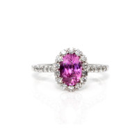 1.59 Ct. Pink Sapphire and Natural Diamond Pave Ring, 18K White Gold Video