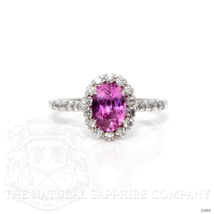 1.59 Ct. Pink Sapphire and Natural Diamond Pave Ring, 18K White Gold