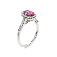 1.59 Ct. Pink Sapphire and Natural Diamond Pave Ring, 18K White Gold Image