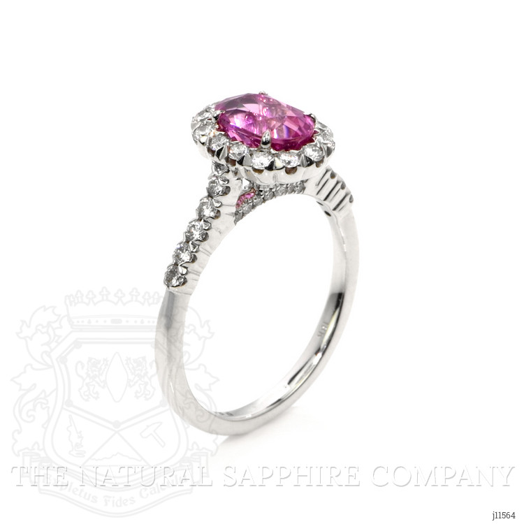 1.59 Ct. Pink Sapphire and Natural Diamond Pave Ring, 18K White Gold