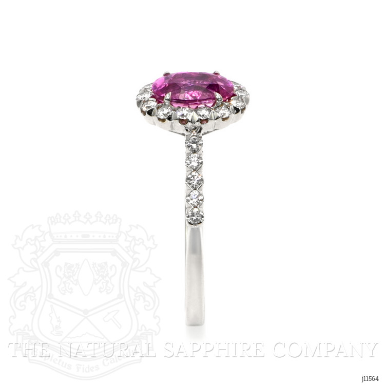 1.59 Ct. Pink Sapphire and Natural Diamond Pave Ring, 18K White Gold