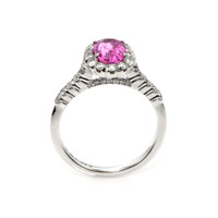 1.59 Ct. Pink Sapphire and Natural Diamond Pave Ring, 18K White Gold Image