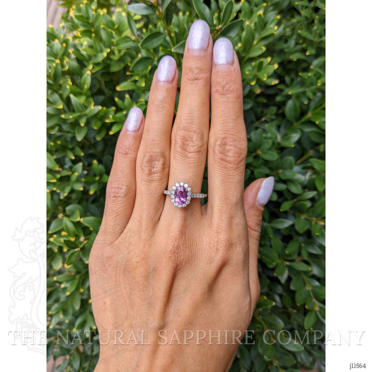 1.59 Ct. Pink Sapphire and Natural Diamond Pave Ring, 18K White Gold