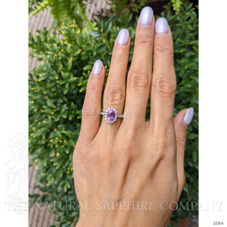 1.59 Ct. Pink Sapphire and Natural Diamond Pave Ring, 18K White Gold