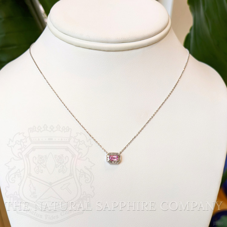 0.35 Ct. Pink Sapphire Halo Necklace, 14K White Gold
