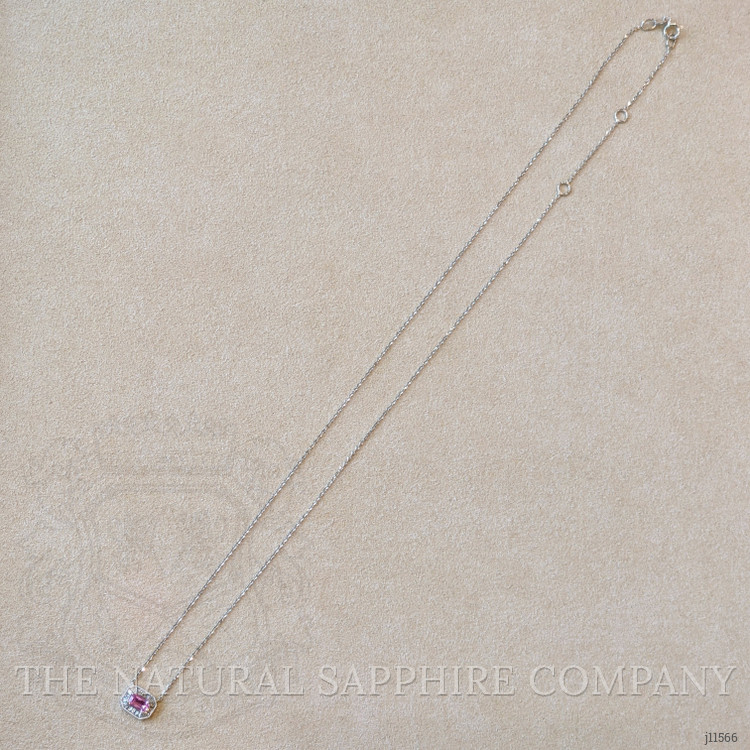 0.35 Ct. Pink Sapphire Halo Necklace, 14K White Gold