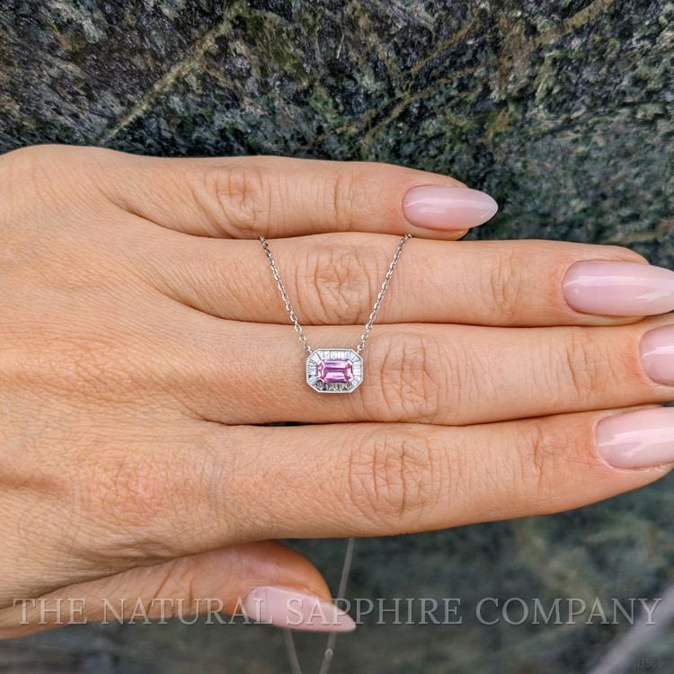 0.35 Ct. Pink Sapphire Halo Necklace, 14K White Gold