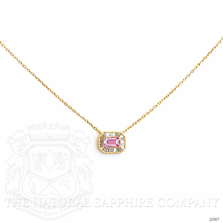 0.32 Ct. Pink Sapphire Accent Stones Necklace, 14K Yellow Gold