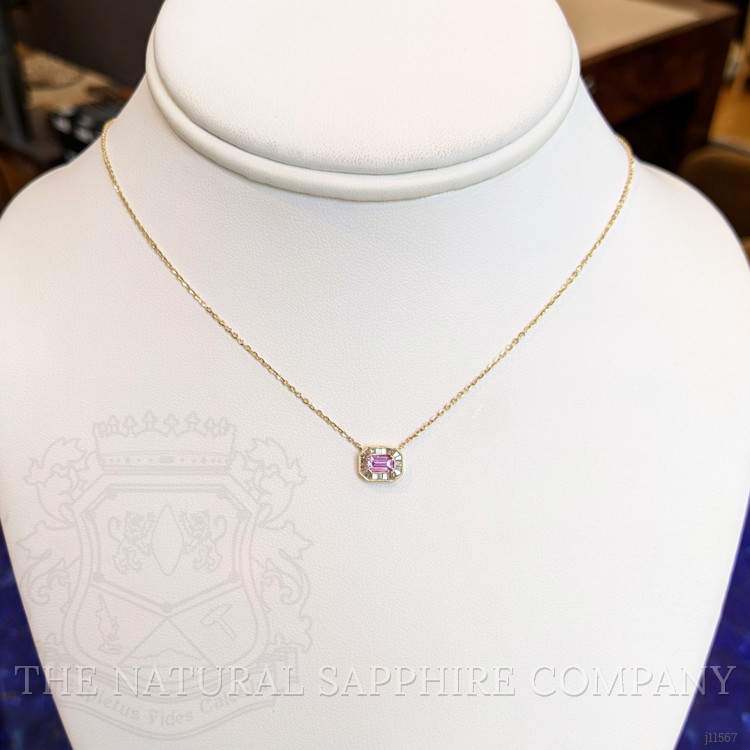 0.32 Ct. Pink Sapphire Accent Stones Necklace, 14K Yellow Gold