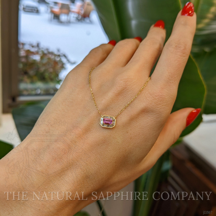 0.32 Ct. Pink Sapphire Accent Stones Necklace, 14K Yellow Gold