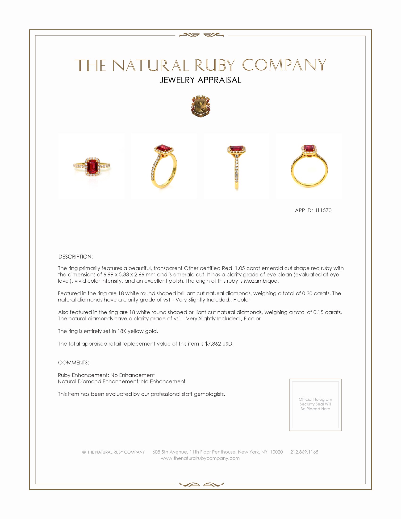 1.05 Ct. Ruby Natural Diamond Pave Ring, 18K Yellow Gold