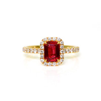 1.05 Ct. Ruby Natural Diamond Pave Ring, 18K Yellow Gold Video