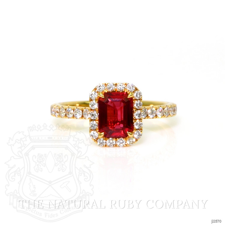 1.05 Ct. Ruby Natural Diamond Pave Ring, 18K Yellow Gold