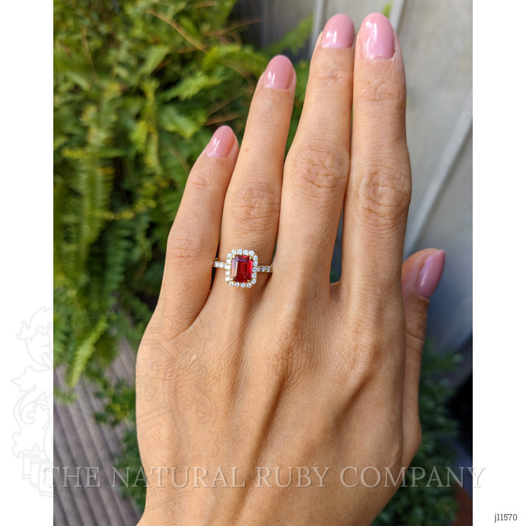 1.05 Ct. Ruby Natural Diamond Pave Ring, 18K Yellow Gold