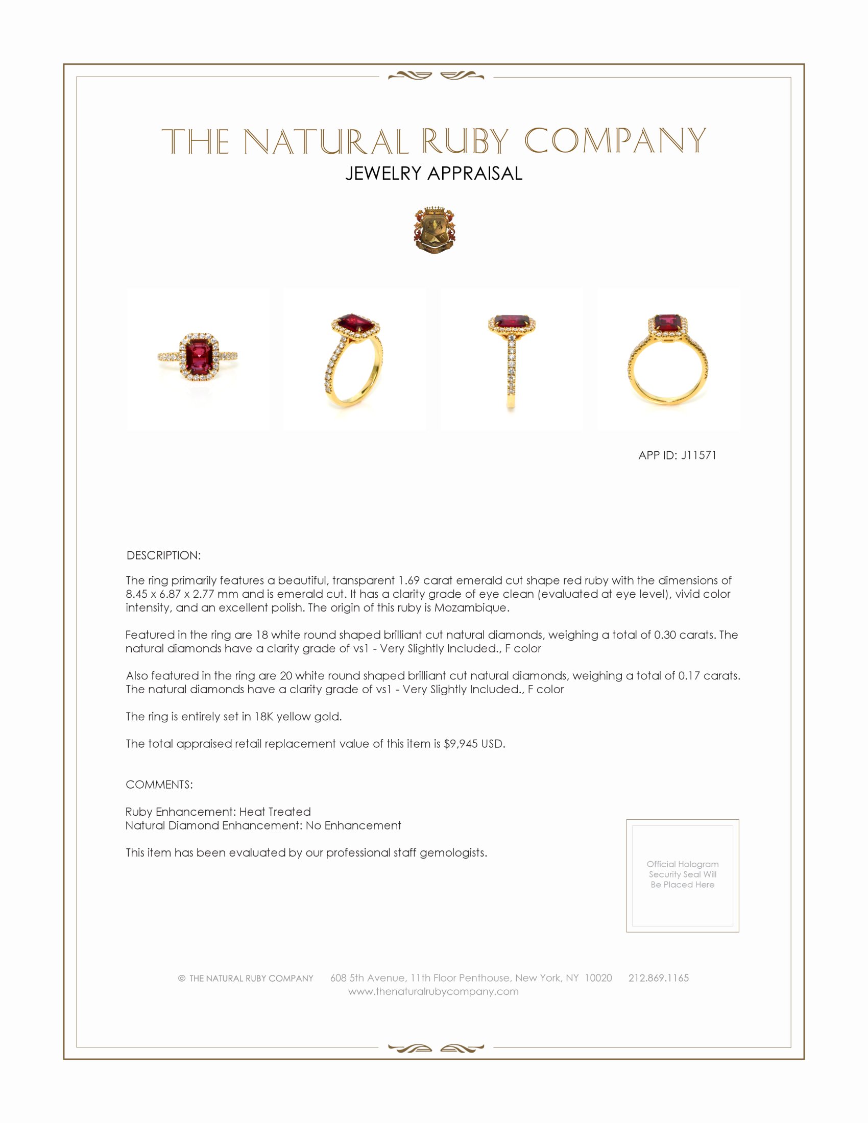 1.69 Ct. Ruby and Natural Diamond Pave Ring, 18K Yellow Gold