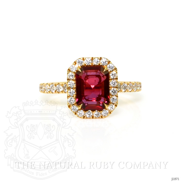1.69 Ct. Ruby Natural Diamond Pave Ring, 18K Yellow Gold