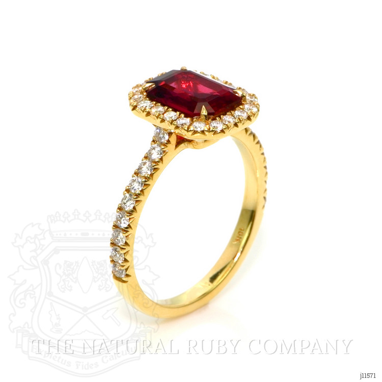 1.69 Ct. Ruby Natural Diamond Pave Ring, 18K Yellow Gold