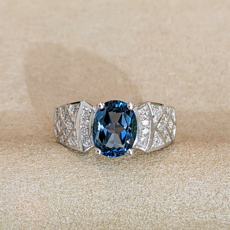 2.40 Ct. Topaz Natural Diamond Pave Ring, 14K White Gold