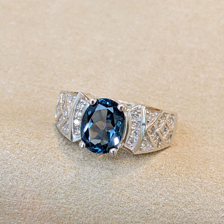 2.40 Ct. Topaz Natural Diamond Pave Ring, 14K White Gold