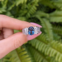 2.40 Ct. Topaz Natural Diamond Pave Ring, 14K White Gold Life Style