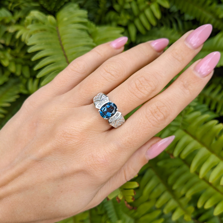 2.40 Ct. Topaz Natural Diamond Pave Ring, 14K White Gold