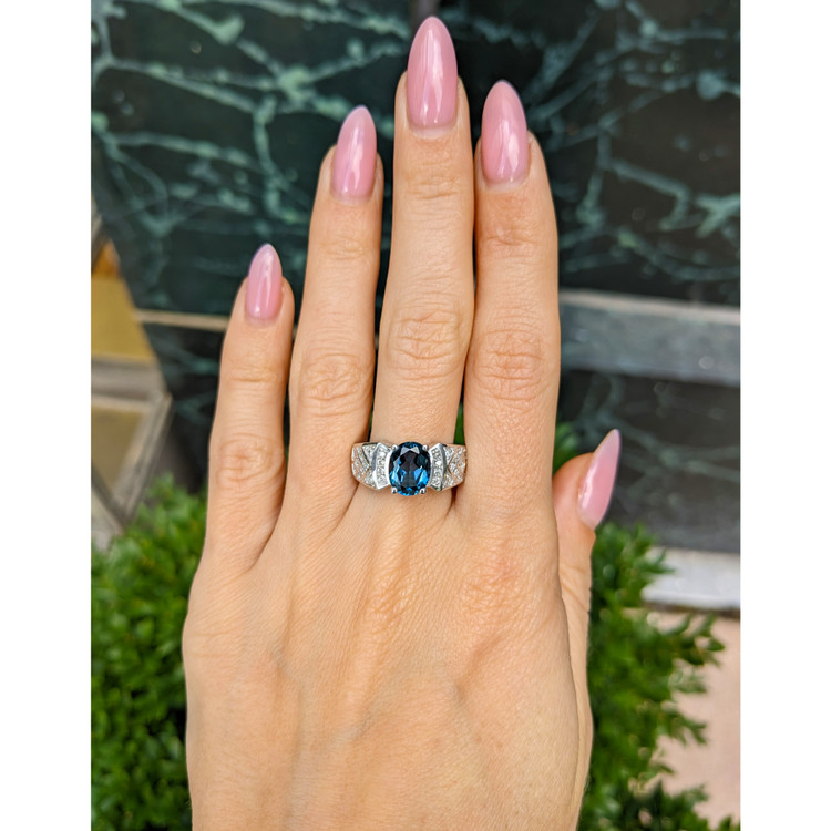 2.40 Ct. Topaz Natural Diamond Pave Ring, 14K White Gold