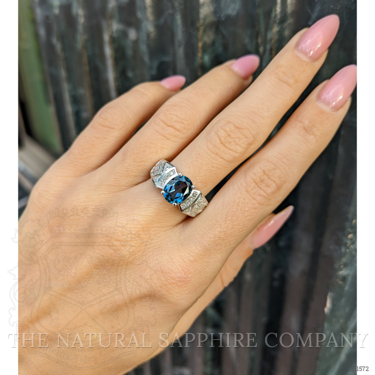 2.40 Ct. Topaz Natural Diamond Pave Ring, 14K White Gold