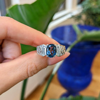 2.40 Ct. Topaz Natural Diamond Pave Ring, 14K White Gold Life Style