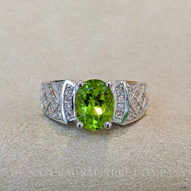 1.47 Ct. Peridot Natural Diamond Pave Ring, 14K White Gold