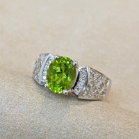 1.47 Ct. Peridot Natural Diamond Pave Ring, 14K White Gold Image