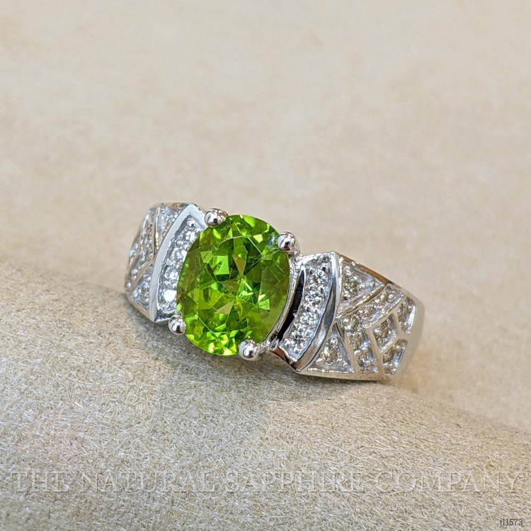 1.47 Ct. Peridot Natural Diamond Pave Ring, 14K White Gold